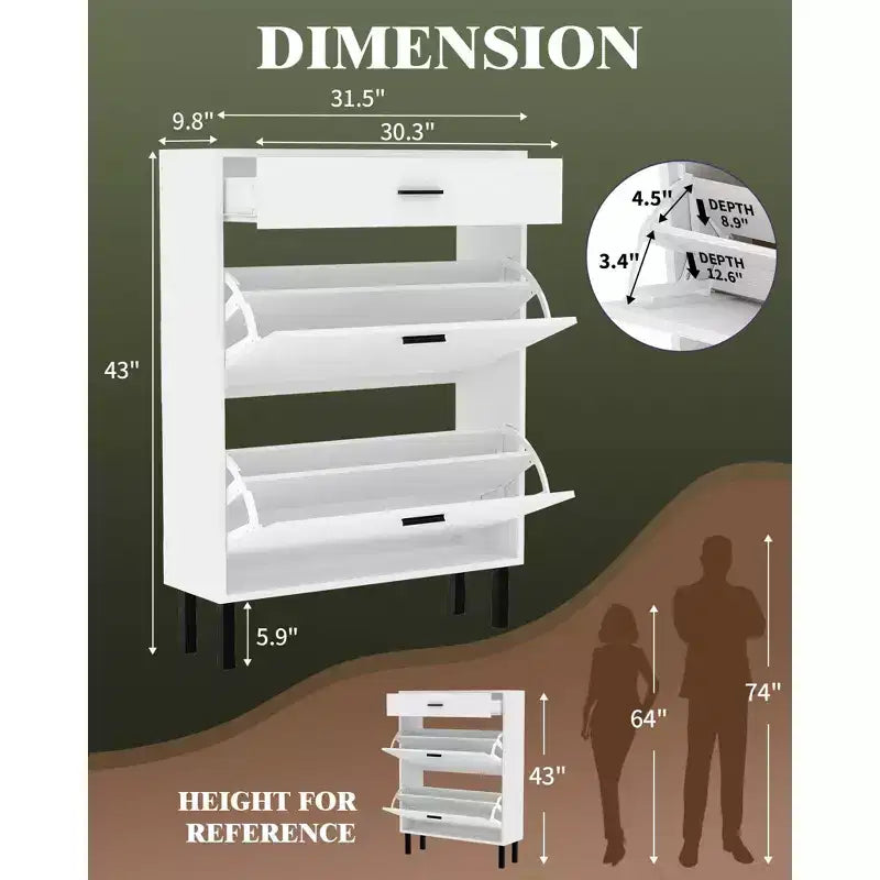 Shoe Storage Cabinet with Dual Flip Drawers, Space-Saving Shoe Organizer for Entryway, Hallway, Hidden Shoe Rack Cupboard, Freestanding Style