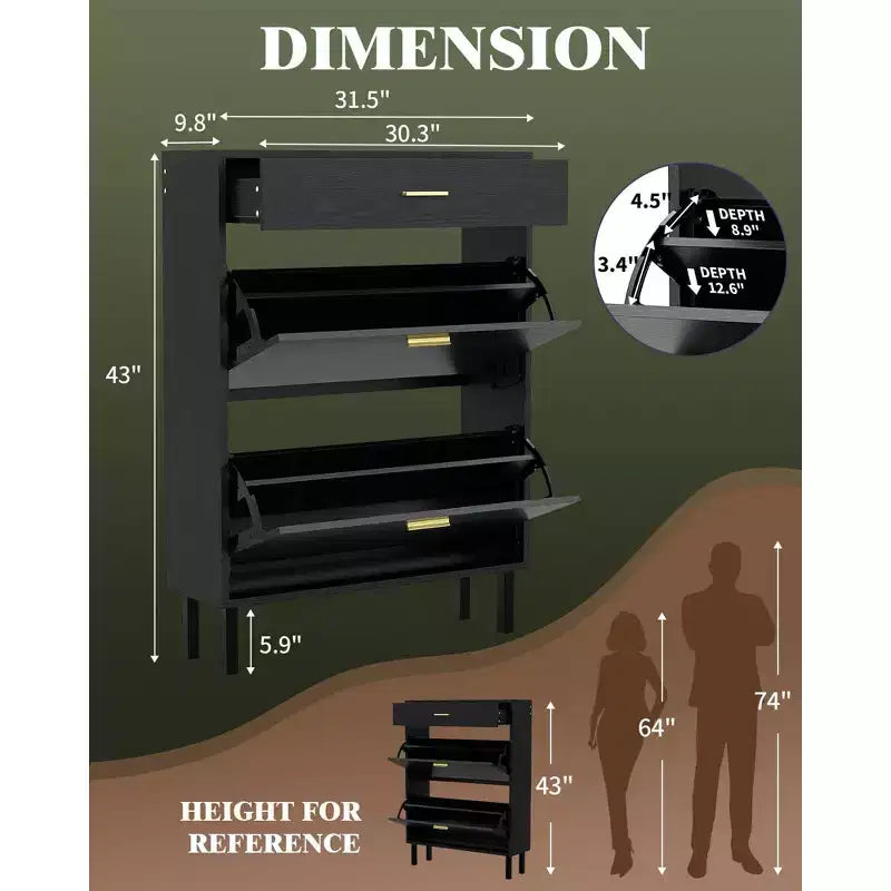 Shoe Storage Cabinet with Dual Flip Drawers, Space-Saving Shoe Organizer for Entryway, Hallway, Hidden Shoe Rack Cupboard, Freestanding Style