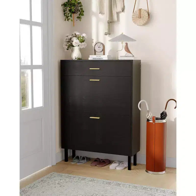 Shoe Storage Cabinet with Dual Flip Drawers, Space-Saving Shoe Organizer for Entryway, Hallway, Hidden Shoe Rack Cupboard, Freestanding Style