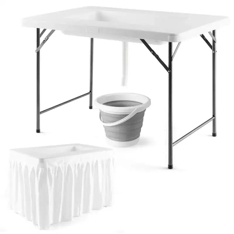 Costway 4 FT Folding Ice Bin Table Outdoor Ice Cooler Table w/ Matching Skirt Party BBQ