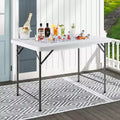 Costway 4 FT Folding Ice Bin Table Outdoor Ice Cooler Table w/ Matching Skirt Party BBQ