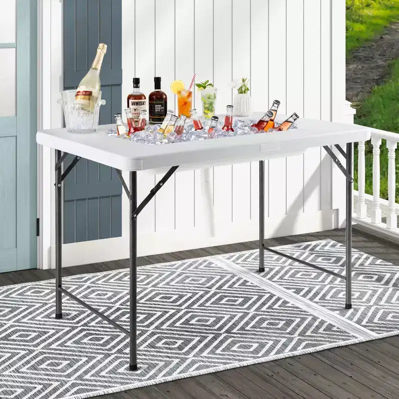 Costway 4 FT Folding Ice Bin Table Outdoor Ice Cooler Table w/ Matching Skirt Party BBQ