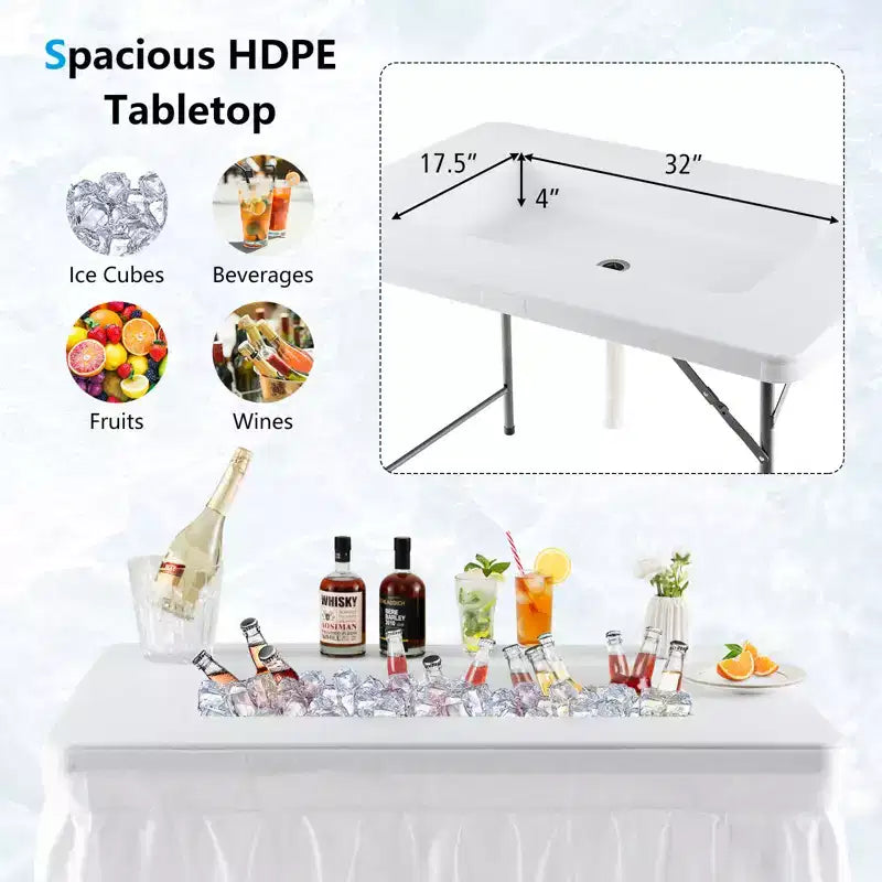 Costway 4 FT Folding Ice Bin Table Outdoor Ice Cooler Table w/ Matching Skirt Party BBQ