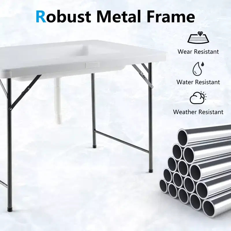 Costway 4 FT Folding Ice Bin Table Outdoor Ice Cooler Table w/ Matching Skirt Party BBQ