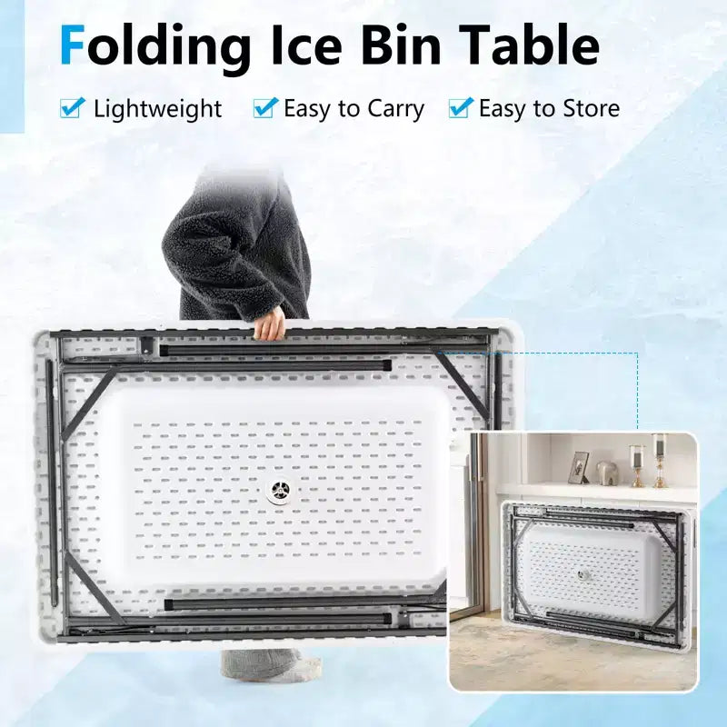 Costway 4 FT Folding Ice Bin Table Outdoor Ice Cooler Table w/ Matching Skirt Party BBQ