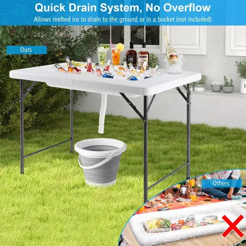 Costway 4 FT Folding Ice Bin Table Outdoor Ice Cooler Table w/ Matching Skirt Party BBQ