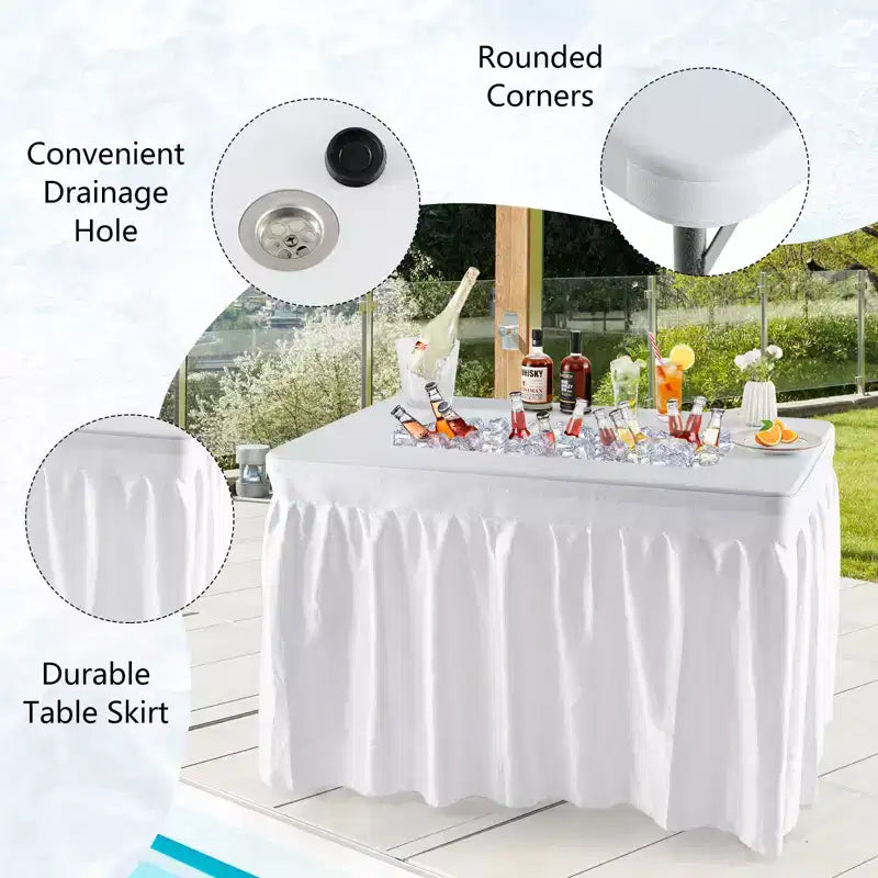 Costway 4 FT Folding Ice Bin Table Outdoor Ice Cooler Table w/ Matching Skirt Party BBQ