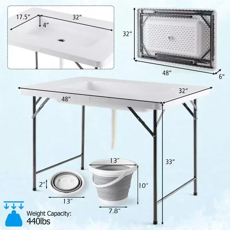 Costway 4 FT Folding Ice Bin Table Outdoor Ice Cooler Table w/ Matching Skirt Party BBQ