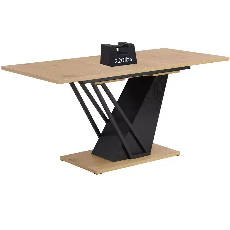 GDFStudio Elin Modern Rectangular Extendable Dining Table with Metal Frame and Wooden Tabletop