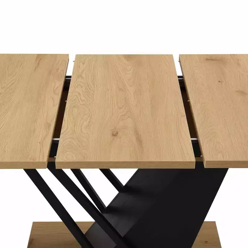 GDFStudio Elin Modern Rectangular Extendable Dining Table with Metal Frame and Wooden Tabletop