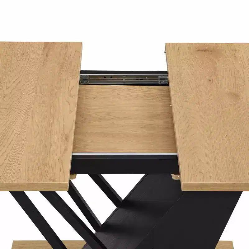 GDFStudio Elin Modern Rectangular Extendable Dining Table with Metal Frame and Wooden Tabletop