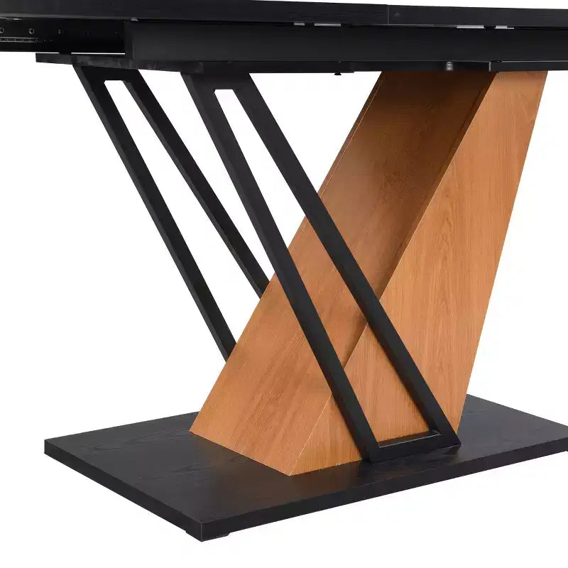 GDFStudio Elin Modern Rectangular Extendable Dining Table with Metal Frame and Wooden Tabletop