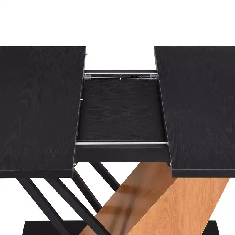 GDFStudio Elin Modern Rectangular Extendable Dining Table with Metal Frame and Wooden Tabletop