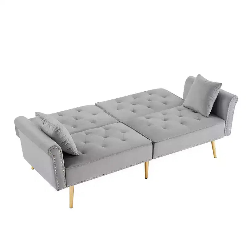 69.6 Convertible Futon Sofa Bed With 2 Pillow, Upholstered Loveseat Sleeper Sofa with Adjustable Backrest, 2 Seat Couch for Office Guest Room Bedroom
