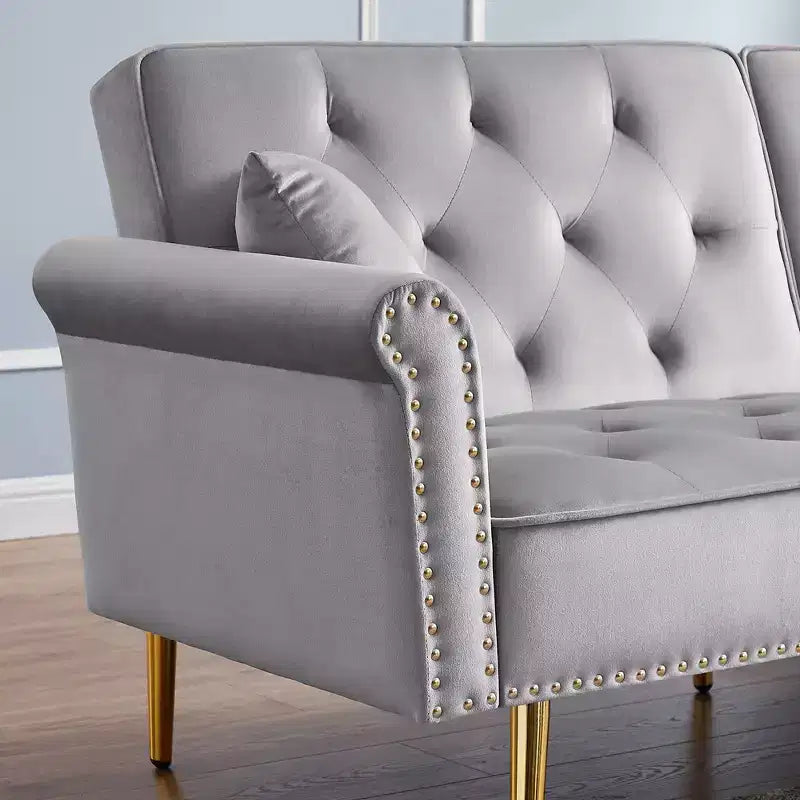69.6 Convertible Futon Sofa Bed With 2 Pillow, Upholstered Loveseat Sleeper Sofa with Adjustable Backrest, 2 Seat Couch for Office Guest Room Bedroom