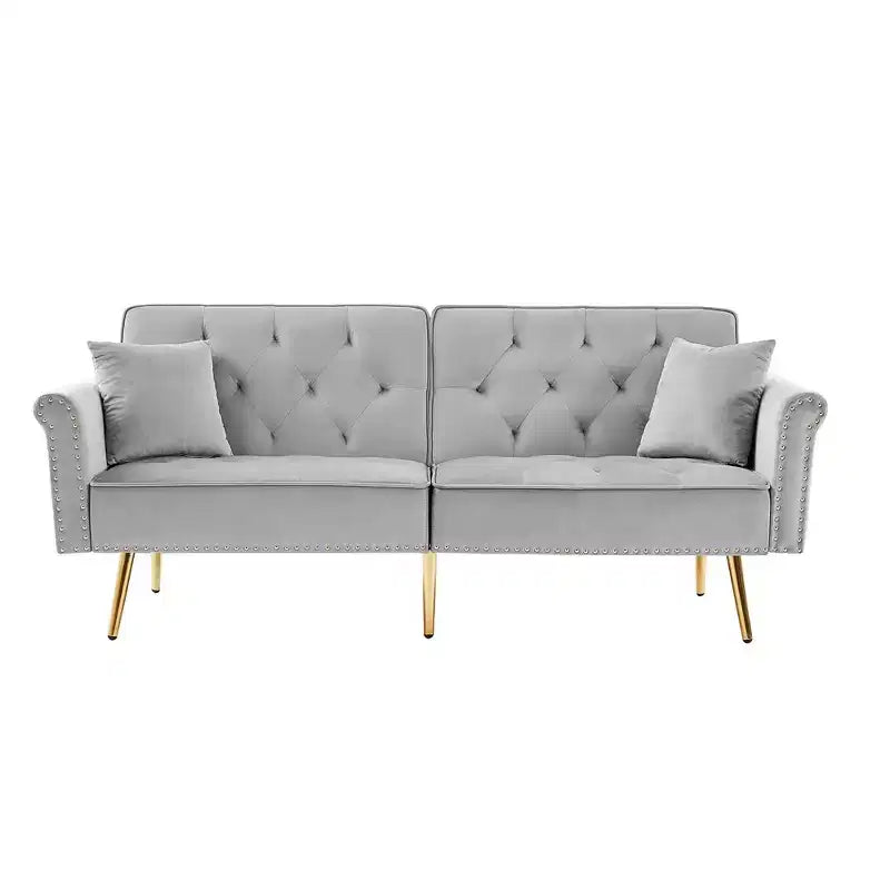 69.6 Convertible Futon Sofa Bed With 2 Pillow, Upholstered Loveseat Sleeper Sofa with Adjustable Backrest, 2 Seat Couch for Office Guest Room Bedroom