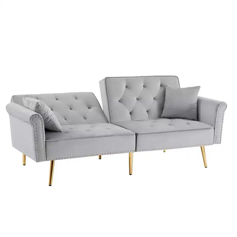 69.6 Convertible Futon Sofa Bed With 2 Pillow, Upholstered Loveseat Sleeper Sofa with Adjustable Backrest, 2 Seat Couch for Office Guest Room Bedroom