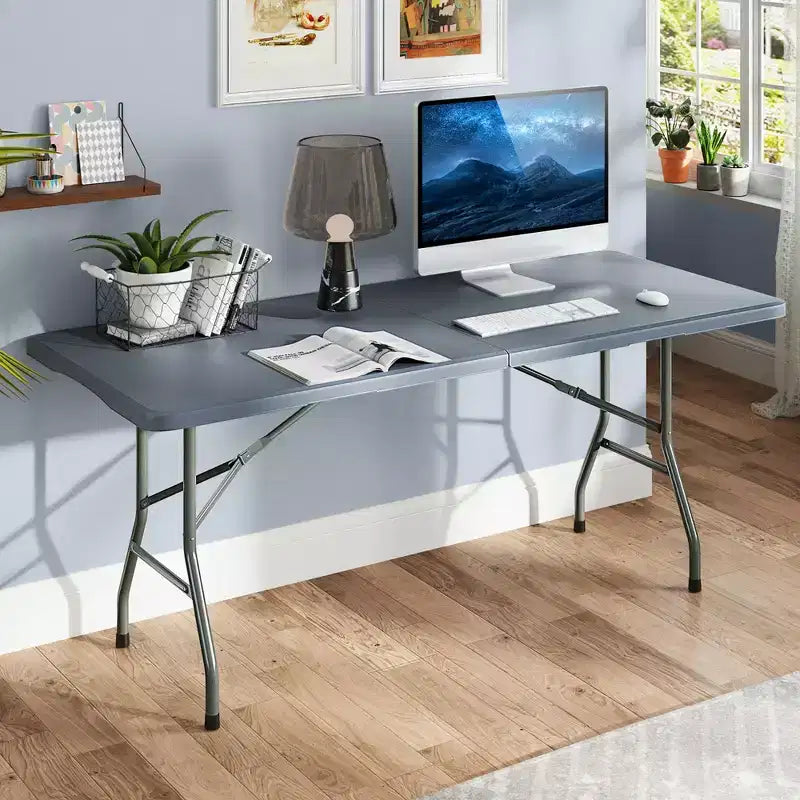 Costway 6 ft Portable Folding Table w/HDPE Tabletop Safe Lock Mechanism Carrying Handle