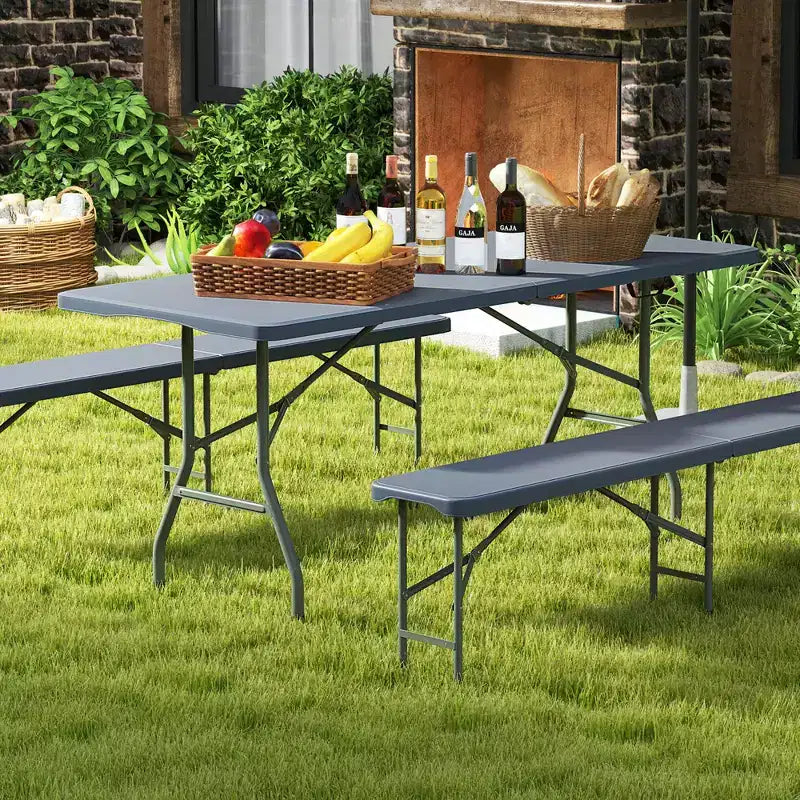 Costway 6 ft Portable Folding Table w/HDPE Tabletop Safe Lock Mechanism Carrying Handle