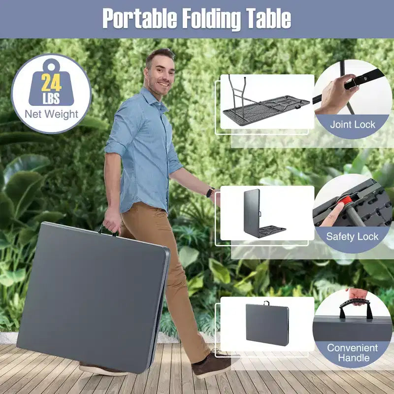 Costway 6 ft Portable Folding Table w/HDPE Tabletop Safe Lock Mechanism Carrying Handle