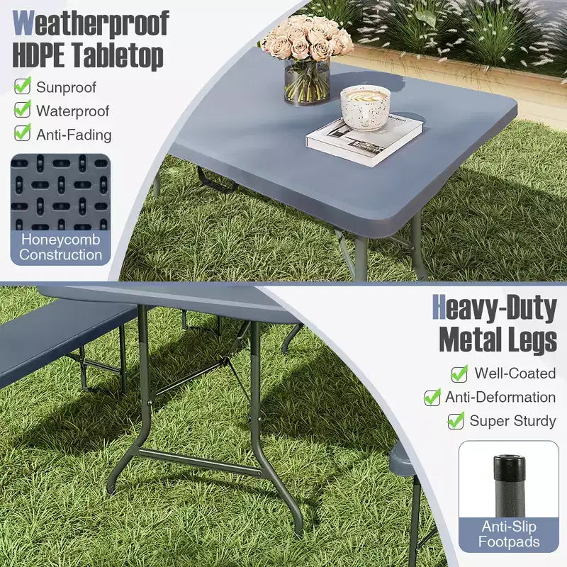 Costway 6 ft Portable Folding Table w/HDPE Tabletop Safe Lock Mechanism Carrying Handle