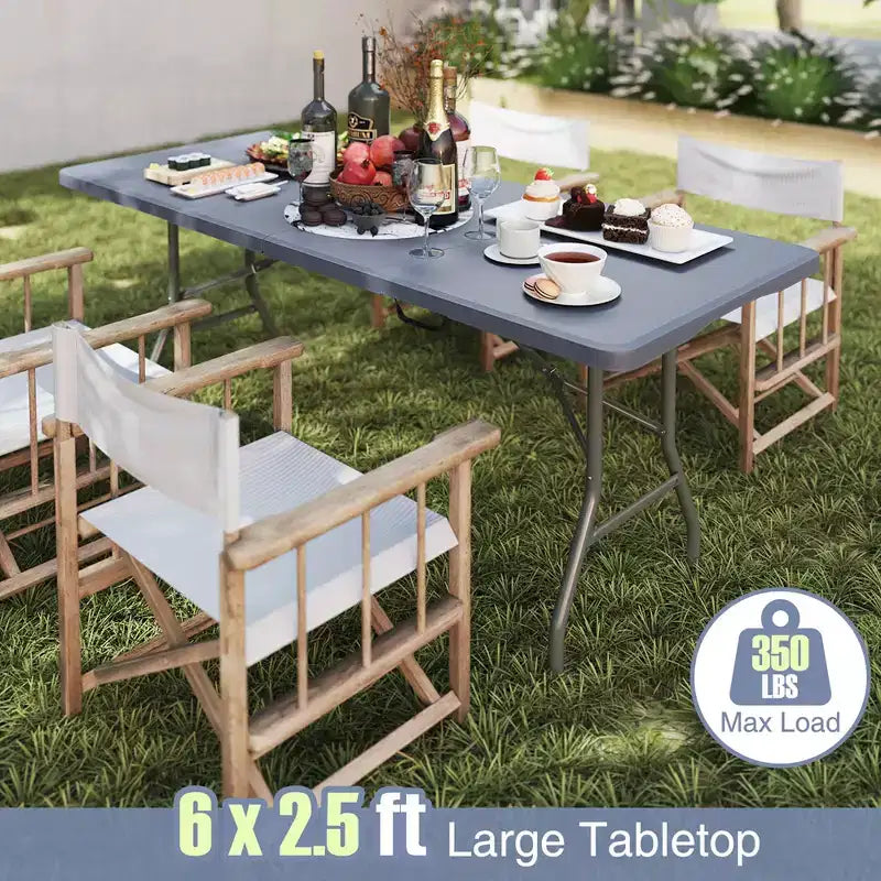 Costway 6 ft Portable Folding Table w/HDPE Tabletop Safe Lock Mechanism Carrying Handle