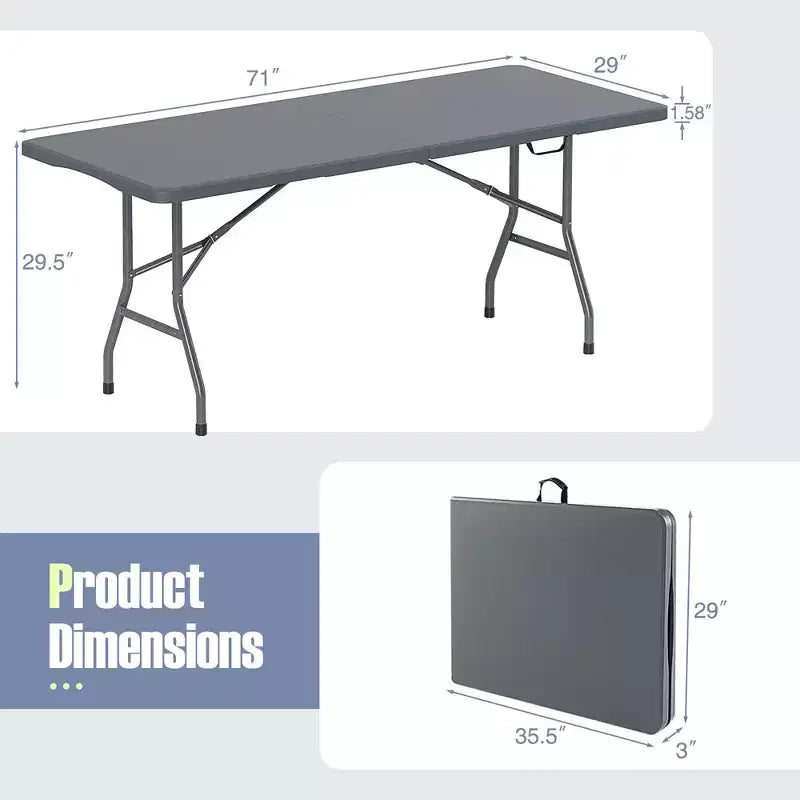 Costway 6 ft Portable Folding Table w/HDPE Tabletop Safe Lock Mechanism Carrying Handle
