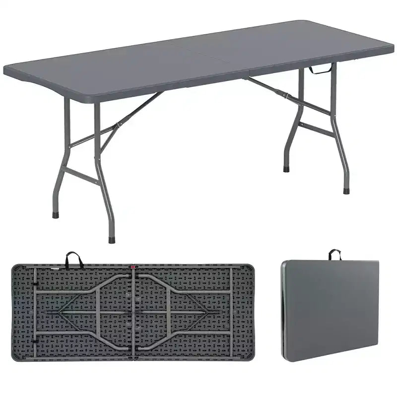 Costway 6 ft Portable Folding Table w/HDPE Tabletop Safe Lock Mechanism Carrying Handle