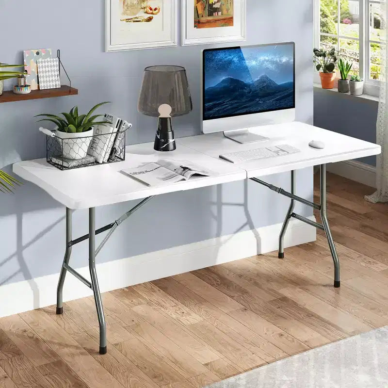 Costway 6 ft Portable Folding Table w/HDPE Tabletop Safe Lock Mechanism Carrying Handle