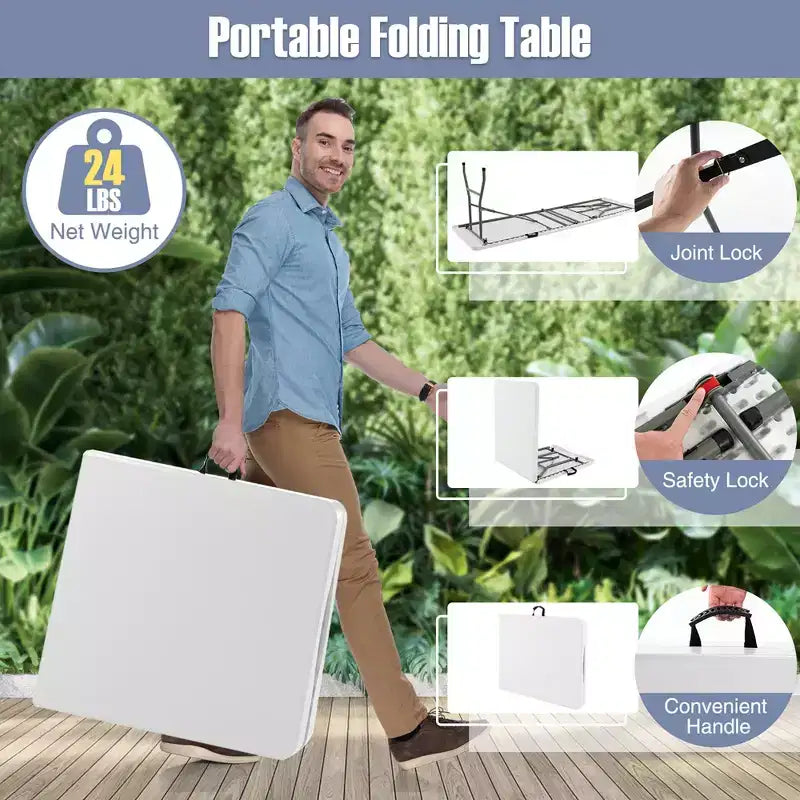 Costway 6 ft Portable Folding Table w/HDPE Tabletop Safe Lock Mechanism Carrying Handle