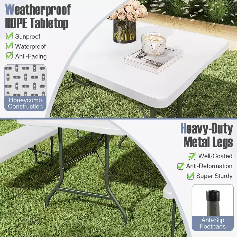 Costway 6 ft Portable Folding Table w/HDPE Tabletop Safe Lock Mechanism Carrying Handle
