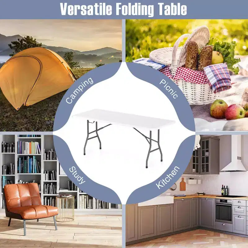 Costway 6 ft Portable Folding Table w/HDPE Tabletop Safe Lock Mechanism Carrying Handle