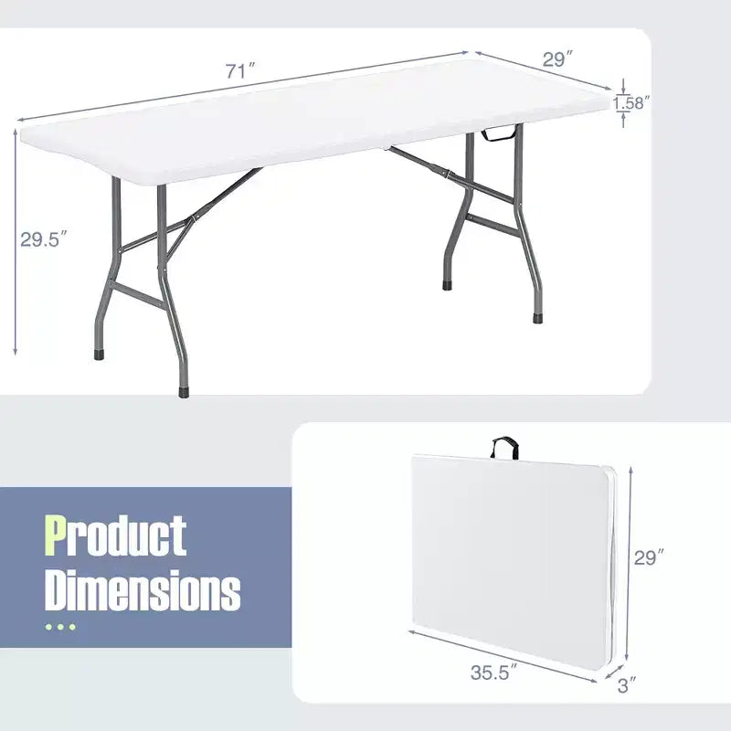Costway 6 ft Portable Folding Table w/HDPE Tabletop Safe Lock Mechanism Carrying Handle