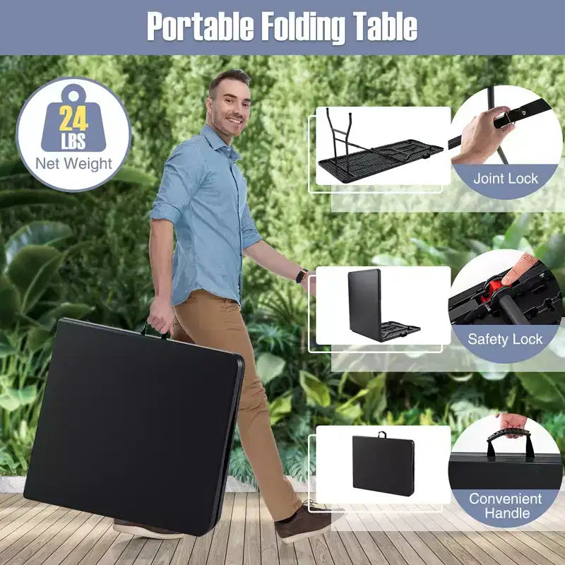 Costway 6 ft Portable Folding Table w/HDPE Tabletop Safe Lock Mechanism Carrying Handle