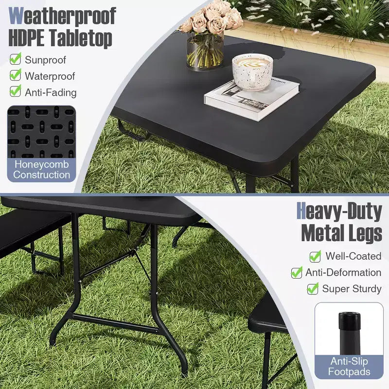 Costway 6 ft Portable Folding Table w/HDPE Tabletop Safe Lock Mechanism Carrying Handle
