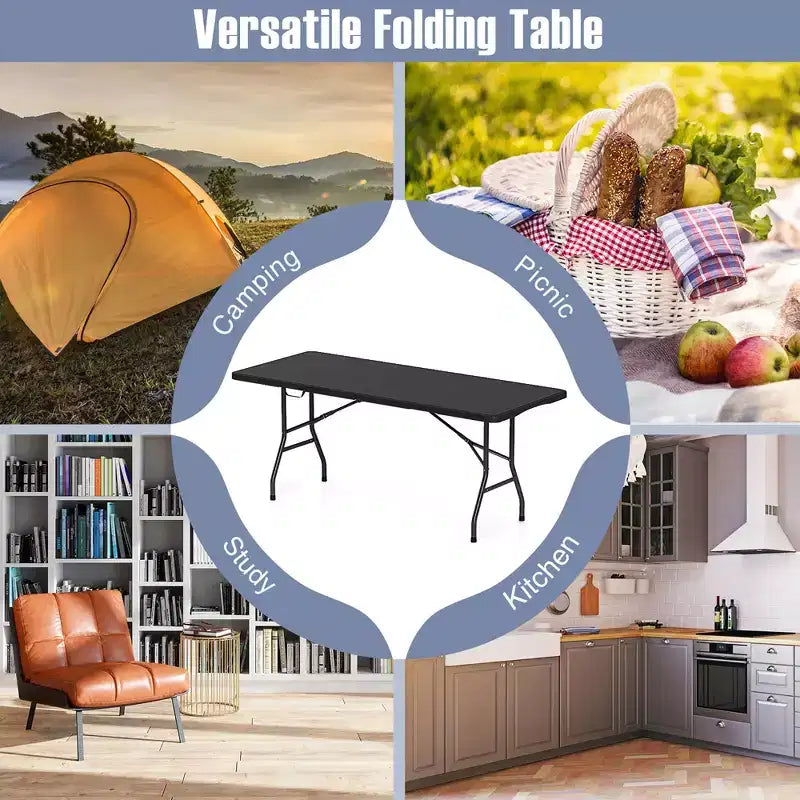 Costway 6 ft Portable Folding Table w/HDPE Tabletop Safe Lock Mechanism Carrying Handle