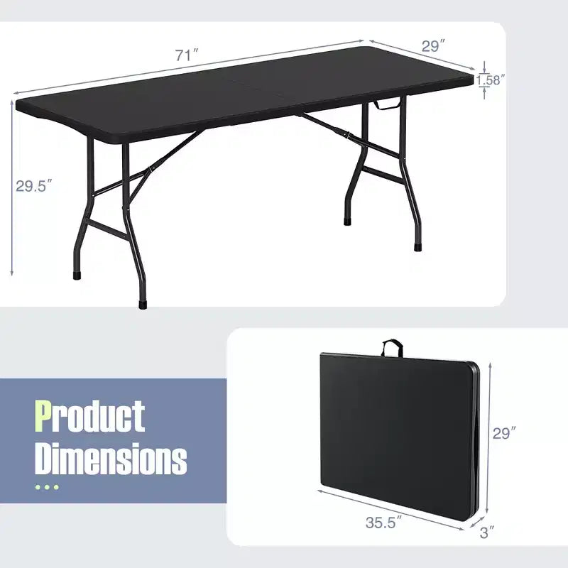 Costway 6 ft Portable Folding Table w/HDPE Tabletop Safe Lock Mechanism Carrying Handle
