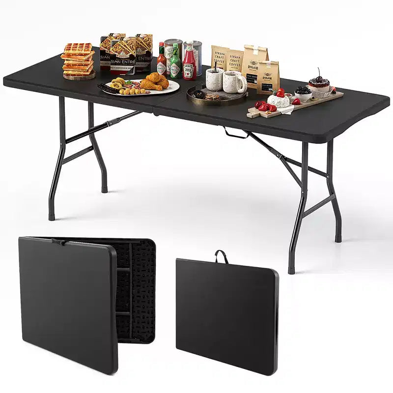 Costway 6 ft Portable Folding Table w/HDPE Tabletop Safe Lock Mechanism Carrying Handle