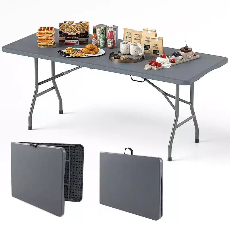Costway 6 ft Portable Folding Table w/HDPE Tabletop Safe Lock Mechanism Carrying Handle
