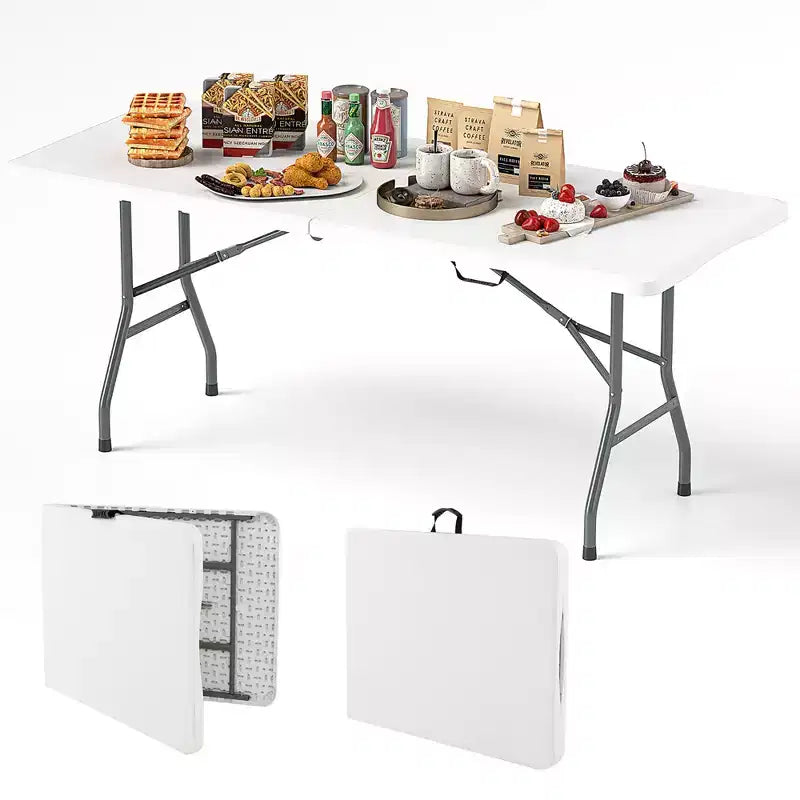 Costway 6 ft Portable Folding Table w/HDPE Tabletop Safe Lock Mechanism Carrying Handle