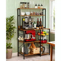Kitchen Bakers Rack with Power Outlet, Microwave Oven Stand with Storage 4 Tiers, Coffee Bar Table with 5 S Hooks