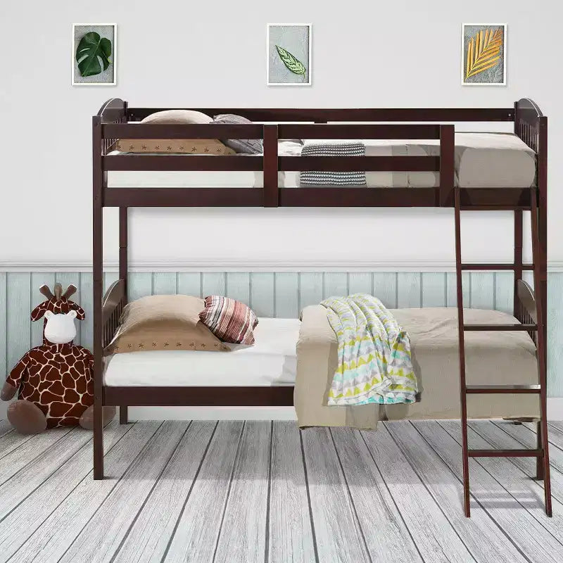 Costway Wood Solid Hardwood Twin Bunk Beds Detachable Safety Rail