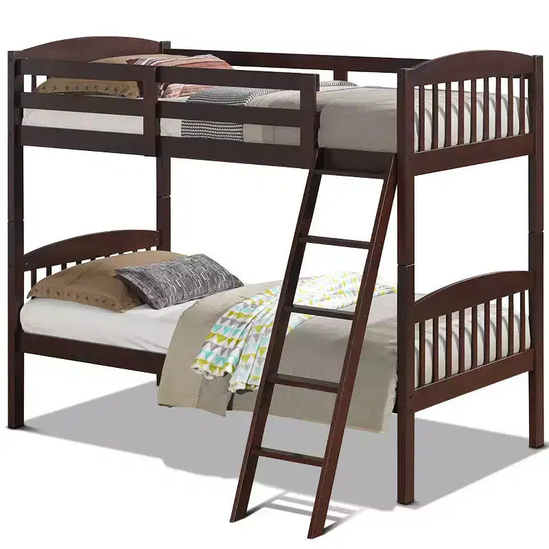Costway Wood Solid Hardwood Twin Bunk Beds Detachable Safety Rail