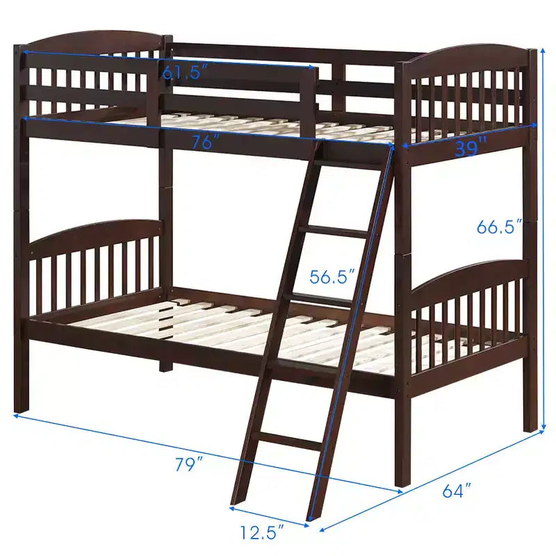 Costway Wood Solid Hardwood Twin Bunk Beds Detachable Safety Rail