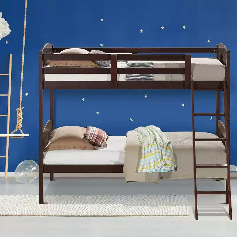 Costway Wood Solid Hardwood Twin Bunk Beds Detachable Safety Rail