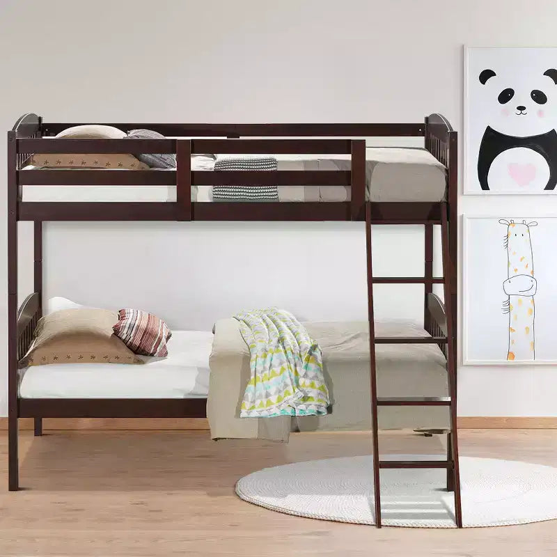 Costway Wood Solid Hardwood Twin Bunk Beds Detachable Safety Rail